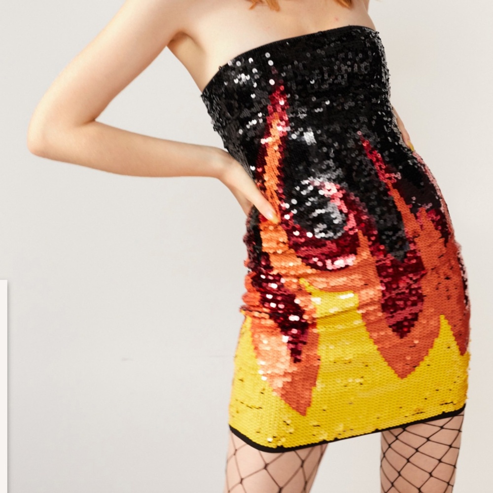 Flame Sequin Bandeau Dress